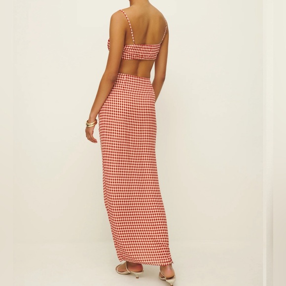 NWT Reformation Alana Tomato red Check two piece skirt set sz 6 - Picture 3 of 13